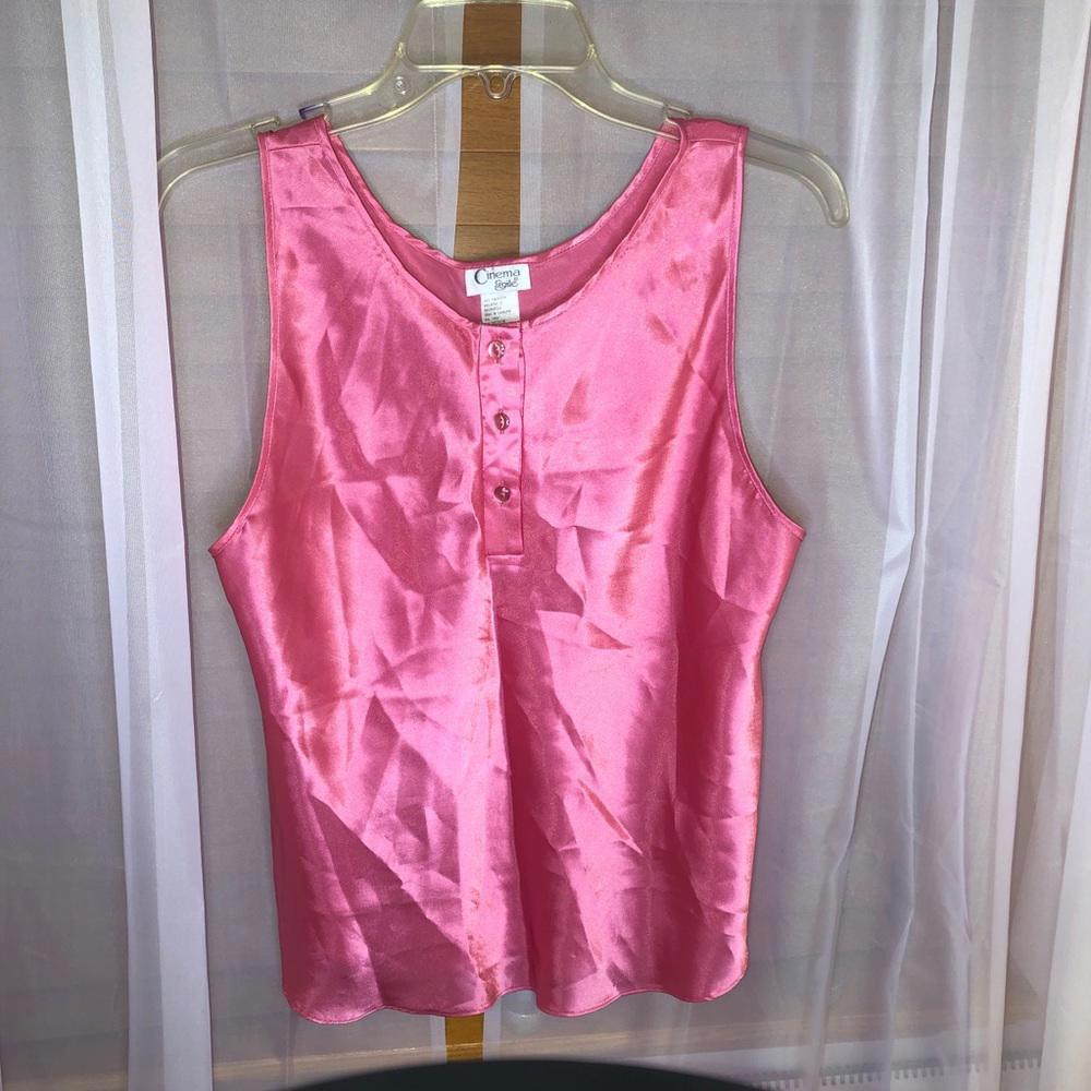 Pink Satin Blouse (Vintage) Sleeveless Silk Button Up Top Shell
